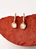 Druppel-oorbellen | Rond getint, roze, met leverback | Goud